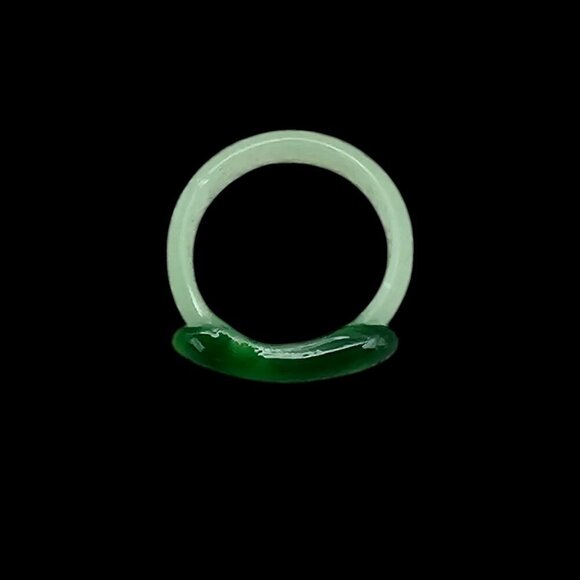 Carved Jade Nephrite Saddle Translucent Natural Green Jade Band Ring - Picture 6 of 7